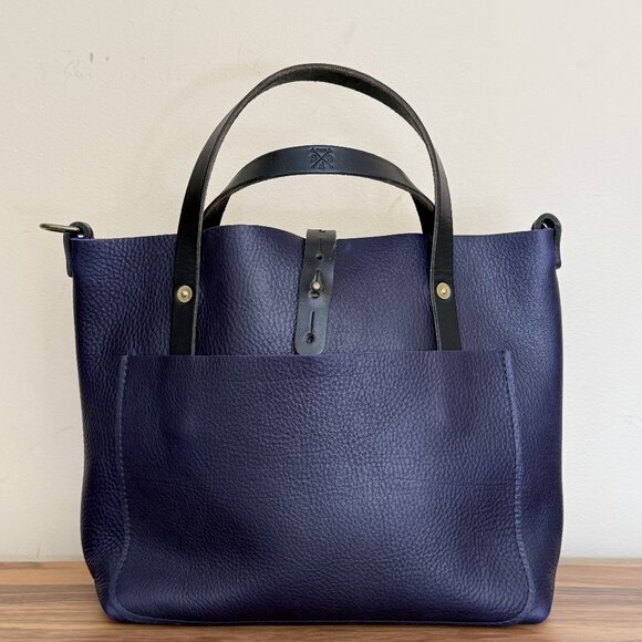 GoForthGoods GFG Small Avery Violet w/ black handles leather tote crossbody EUC - Picture 1 of 13